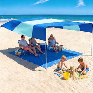 Beach Sun Shade Canopy, Beach Pop up Tent Large Sun Shade Shelter Sail for 8-10 People, Relying On Wind Power Umbrella Lightweight 9.5 Lbs, 13.7'L x 12.5'W x 8'H
