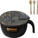 45 oz Ramen Noodle Bowl with Lid and Handle, BPA-Free Instant Noodle Soup Bowl, Large Plastic Serving Bowl for Hot Water Preparation, Not for Microwave Use, Black