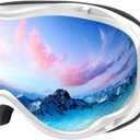 ZIONOR Lagopus B1 Ski Goggles OTG Anti fog Snow Goggles UV Protection Snowboard Goggles for Men Women Adult Youth (A2 Vlt 8.6% Silver Lens White Frame)