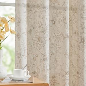 jinchan Linen Floral Curtains for Living Room 84 Inch Length Taupe Flower Curtain Rod Pocket Back Tab Farmhouse Curtains with Printed Floral Bedroom Window Curtain Set, 2 Panels Taupe (50"W x 84"L (Pack of 2), Floral Taupe on Ecru)