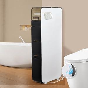 BGYMF 4-Tier Narrow Slim Bathroom Storage Cabinet, Movable, White