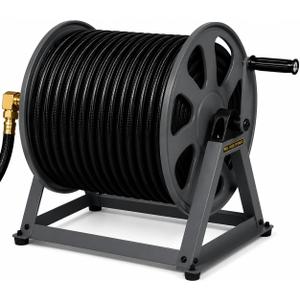 Real Hose Storage Dual Floor and Wall Mounted Garden Hose Reel, Holds 200ft of Water Hose, Heavy Duty Metal Hose Reel, Space Saving Hose Reel Organizer for Yard, Garage & Shed (Graphite)