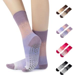 Pilates Grip Yoga Socks with Grips for Women, Colorful Non Slip Crew Athletic Socks for Barre, Anti-Slip Design.