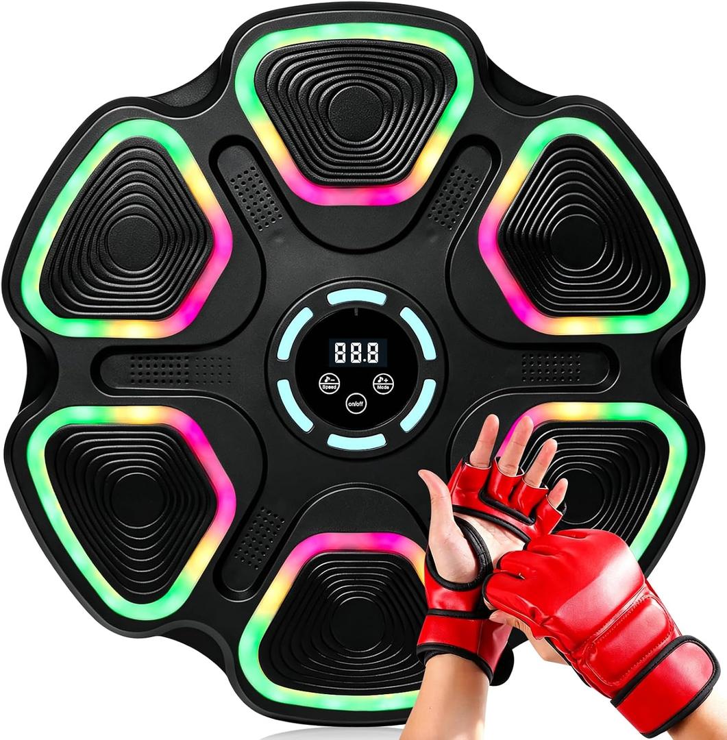 OurStarry Smart Music Boxing Machine for Adults and Kids, Wall Mounted Punching Trainer with Boxing Gloves, LED Electronic Target, 9 Modes and 9 Speeds, Home Gym Workout Equipment, 15.0 x 14.2 x 1.7"