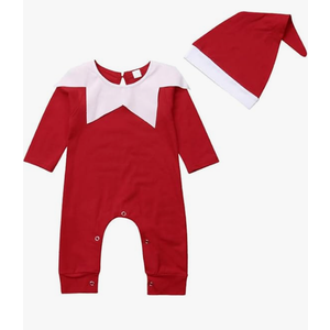 LYSINK Newborn Baby Boy Girl Christmas Outfit Elf Santa Claus Costumes with Hat Toddler Infant Romper Onesie Elf Costume (Red, 6-12 Months)
