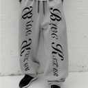 Men's Graphic Letter Wide Leg Sweatpants Drawstring Waist Street Sport Pants with Pockets (Gray, S)