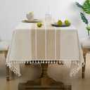 Softalker Fall Tablecloth Rectangle, Outdoor Waterproof Linen Cotton Farmhouse Table Cloths with Tassel, Heavy Weight Wrinkle Free Table Cover for Dining/Party/Rustic - 55 x 70 Inch, Coffee Lines