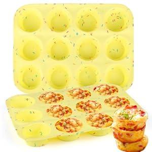 12-Cup Silicone Professional Non-Stick Popover Pans for Muffins, Brownies and Baking