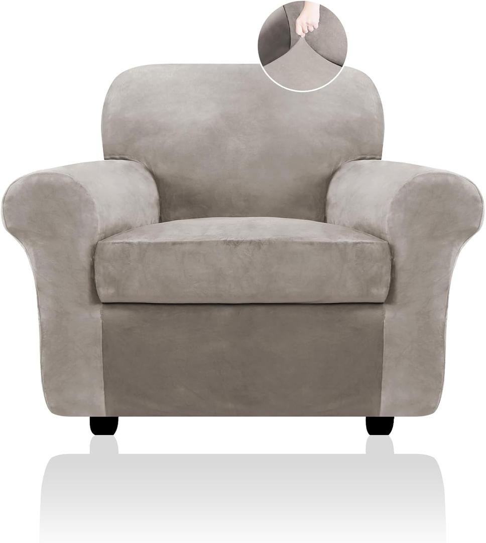 FestiCorp Sofa Cover, Velvet Couch Covers for Dogs, Stretch Sofa Slipcovers, Thick Furniture Covers for Pets, Washable Chair Cover, Armchair, Taupe (Small)