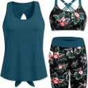 Daci Women 3 Piece Tankini Swimsuits - Athletic Swim Tank Top with Bra Bathing Suit with Shorts Modest Swimwear 2026 (L)