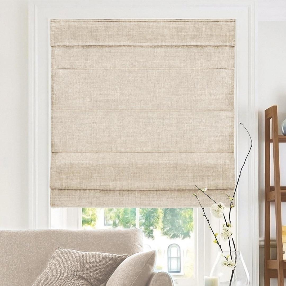 CHICOLOGY Roman Shades for Windows , Window Treatments , Roman Shades , Roman Window Shades , Room Darkening Shades , Window Shades , 33"W X 64"H , Belgian Flax (Privacy & Light Filtering)