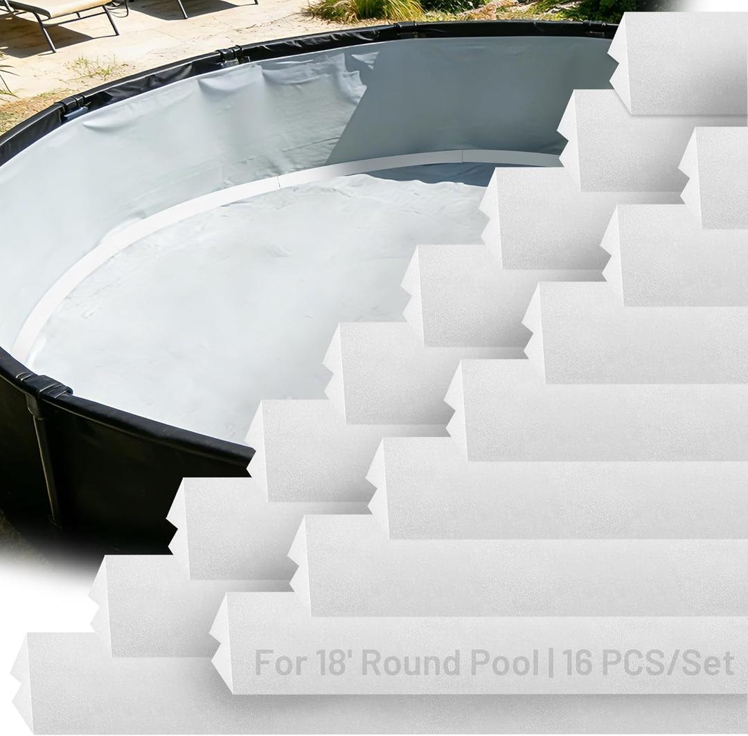 Peel and Stick Above Ground Pool Cove Foam, 16 Pack 46.5-inch Liner Protection & Floor Support Made of High-Density Waterproof Foam for 18' Pools, Easy to Install Above Ground Pool Accessories