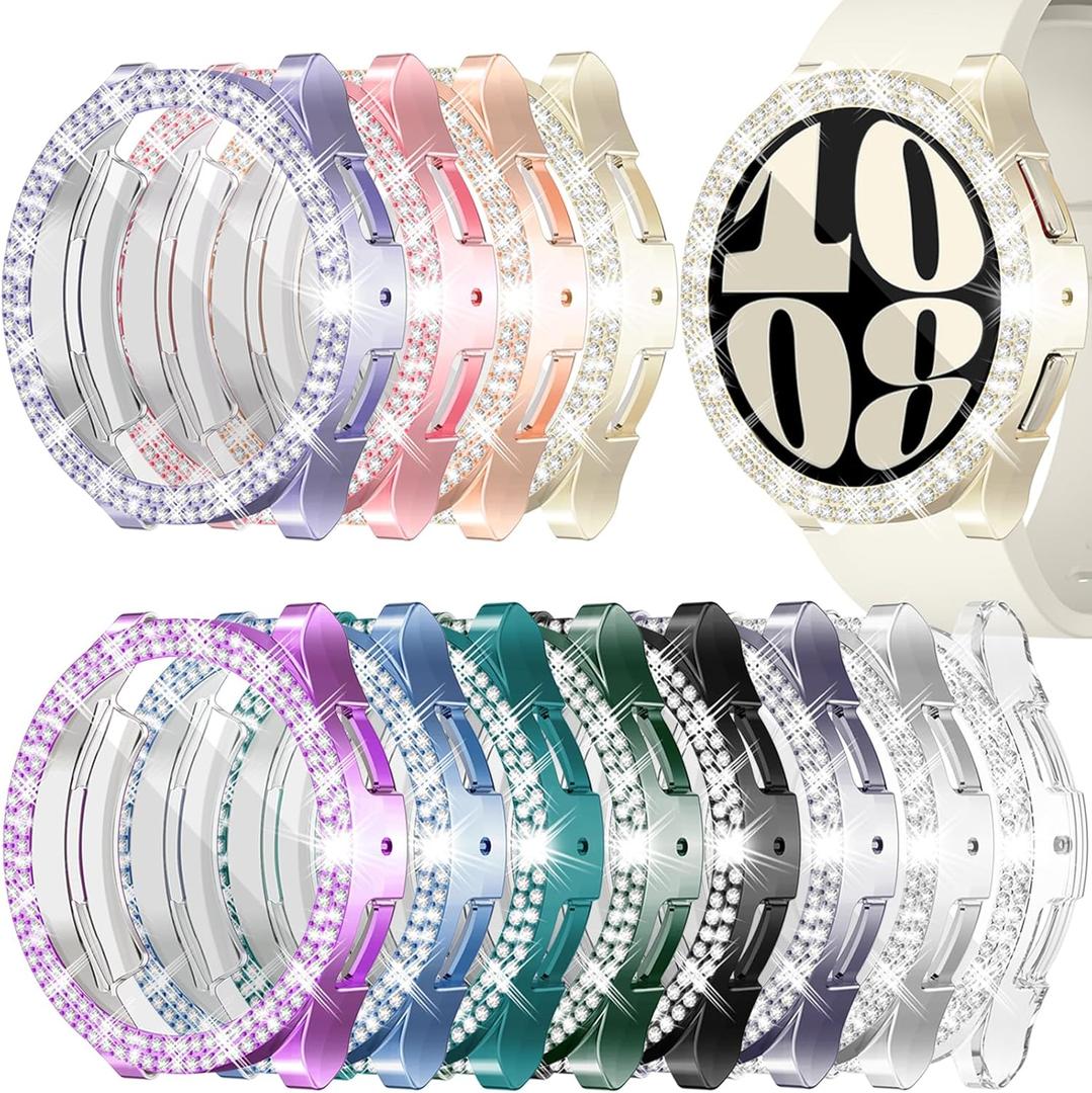 RICHONE [12-Pack] Bling Case Compatible with Samsung Galaxy Watch 6 40 mm Screen Protector, Glitter Soft TPU Face Cover 2 Row Diamonds Full Protective Bling Bumper SM-R930 (12 Mixed Colors)