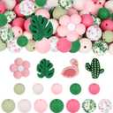 120pcs Silicone Beads for Keychain Making,Focal Beads and 15mm 12mm Silicone Beads for Pens Bracelet Making DIY kit (Flamingo)
