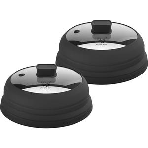 Microwave Splatter Cover Glass Cover Splatter Guard Lid with Collapsible Silicone for Food Cover Plate Cover 10.8 inch 2 Pack Black