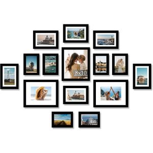 15 Pack Picture Frames Collage Wall Decor for Wall Hanging or Tabletop, Gallery Wall Frame Set for Family, Multi Sizes Photo Frames Collage Including 3Pcs 8x10, 6Pcs 5x7, 6Pcs 4x6, Black