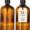 32 Ounce Glass Pump Dispenser Bottle, Large Amber Container with Pump for Shower and Bath Shampoo Soap Conditioner Lotion  1 Liter Shower Bottles by Kitchentoolz