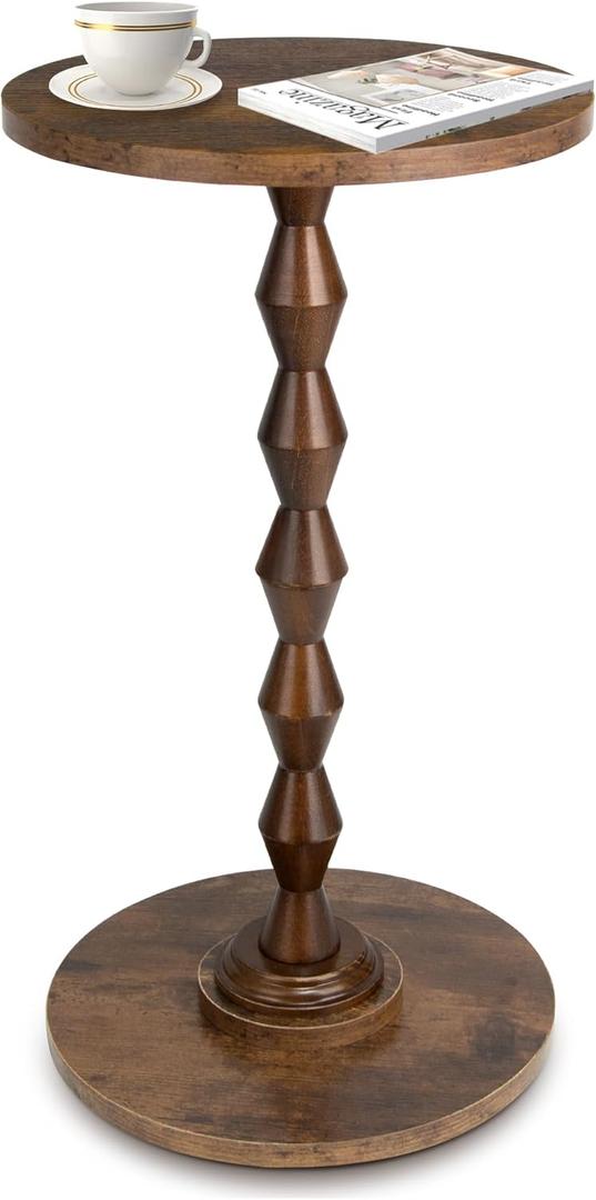 Aoligrace Round Side Table, Drink Table with Solid Wood Leg, Small End Accent Tables for Small Spaces Living Room Bedroom (Rustic Brown)