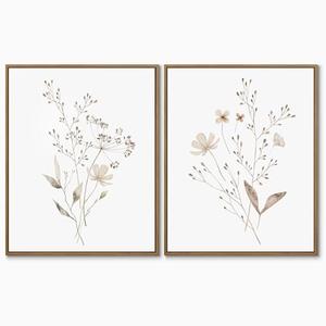 Boho Wall Art Set of 2 Watercolor Botanical Floral Picture Blossomy Wildflower Canvas Art Prints Minimalist Flower Wall Decor for Living Room Bedroom Bathroom Home Office Decoration, 11x14 Inch Framed
