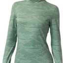 Women's Slim Fit Turtleneck Base Layer Long Sleeve Top, Mountain Print, Moisture-Wicking for Workouts & Outdoor (Green, L)