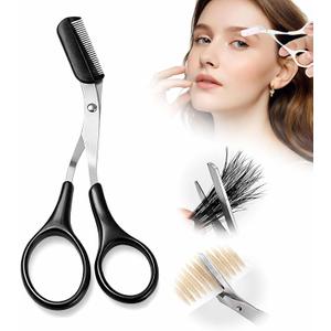 2 x Eyebrow Trimmer Scissor,Eyebrow Trimmer for Women Men,2-in-1 Professional Finger Grip Brow Scissors Scissor with Comb,Non-Slip Eye Brow Razors,Eye Brow Shaper Makeup Tool (Black)