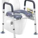 HOMLAND Toilet Seat Risers for Seniors, Raised Toilet Seat with Handles & Padded Seat, Adjustable Height & Width, 400lb Elevated Toilet Seat for Elderly, Handicap, Fit Any Toilet, Blue