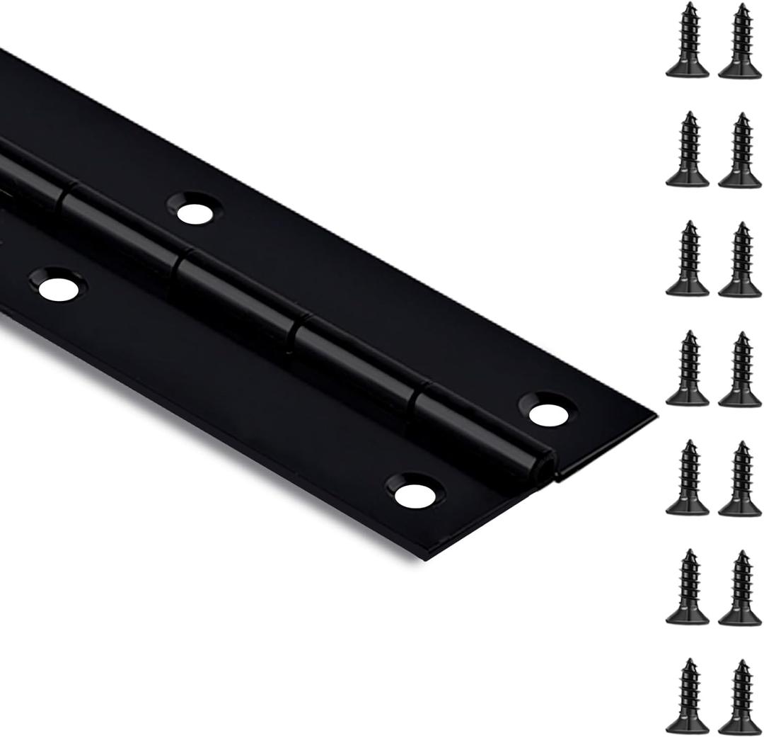 Black Piano Hinge 30 Inch x 2 Inch Heavy Duty Stainless Steel Piano Hinge Continuous Hinge for Cabinet, Door, DIY Wood Boxes, 0.047" Leaf Thickness