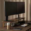 Dual Monitor Stand Riser, Acacia Wood Desktop Shelf with Storage