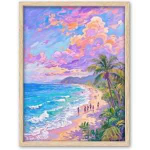 Beach Picture Wall Art for Home Decor Bay Coastal View Poster Summer Wall Decor Beach Oil Painting Canvas Prints for Living Room Bedroom Bathroom Decorations 16 24 in (Unframed)