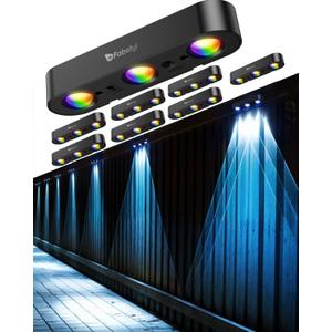 Solar Fence Lights Outdoor 8 Pack, Upgraded 50LM RGB Wall Lights with Sync Group Control & 10 Light Modes, Waterproof IP65 for Outside Porch Wall Deck Garden