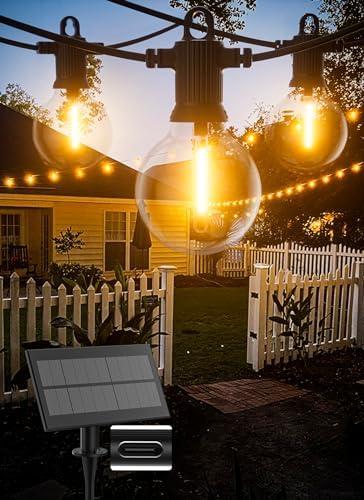Zuske Solar String Lights Outdoor Waterproof 100FT with USB Port and 52 Shatterproof G40 Bulbs(2 Spare), LED Solar Powered Patio Lights for Outside, Porch, Backyard, Gazebo, Garden(Warm White)