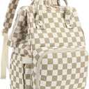 Laptop Backpack for Women, Corduroy College School Backpack Bookbag 15.6 inch Business Computer Travel Backpack (Checkered Brown)