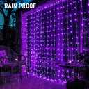 Dazzle Bright 300 LED Christmas Curtain String Lights, Halloween Fairy Lights for Bedroom with 8 Lighting Modes, Waterproof Window Light Party Wedding Garden Wall Decor, Purple