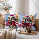 2 x HOMETITUTE 18x18 Inch Set of 2 Merry Christmas Throw Pillow Covers Soft Decorative Bulldog Cushion Covers Holiday Winter Pillow Cases Rustic Farmhouse Decor for Sofa Couch Bed Living Room