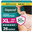 Depend Fresh Protection Adult Diapers, Incontinence & Postpartum Bladder Leak Underwear for Women, Disposable, Maximum, ExtraLarge, Blush, 26 Count