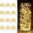 12 Pack Fairy Lights Battery Operated 7ft 20 LED Mini String Lights Twinkle Lights Silver Wire Firefly Starry Lights for Mason Jars Wedding Party Christmas Centerpiece Table Decorations, Warm White