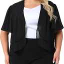 Agnes Orinda Plus Size Cropped Cardigan for Women Short Sleeve Open Front Lightweight Sheer Shrug, Black XL