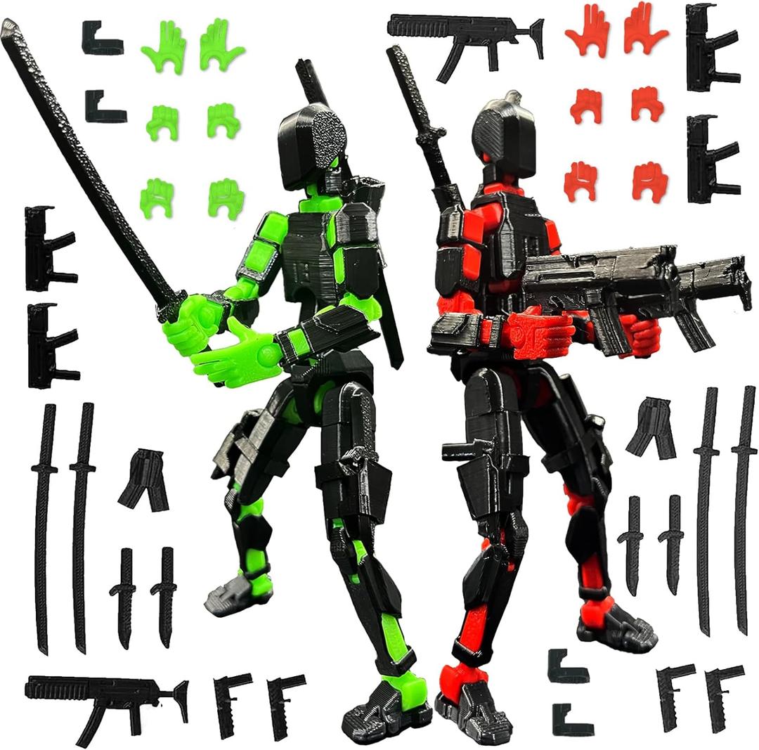 T13 3D Action Figure Set (Assembly Completed), Printed Multi-Jointed, Titan 13 Action Figures, Multi-Articular Lucky Mobile Robot Nova T-13,Desktop Decorations for Game Lovers Toys (Black Red Green)