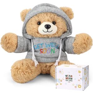 Osacoe Get Well Soon Teddy Bear Stuffed Animal with Gift Box Removable Hoodie for Comfort and Love, for Kids, Women & Men in Tough Time, Get Well Soon Gifts Basket with Beautiful Greeting Card