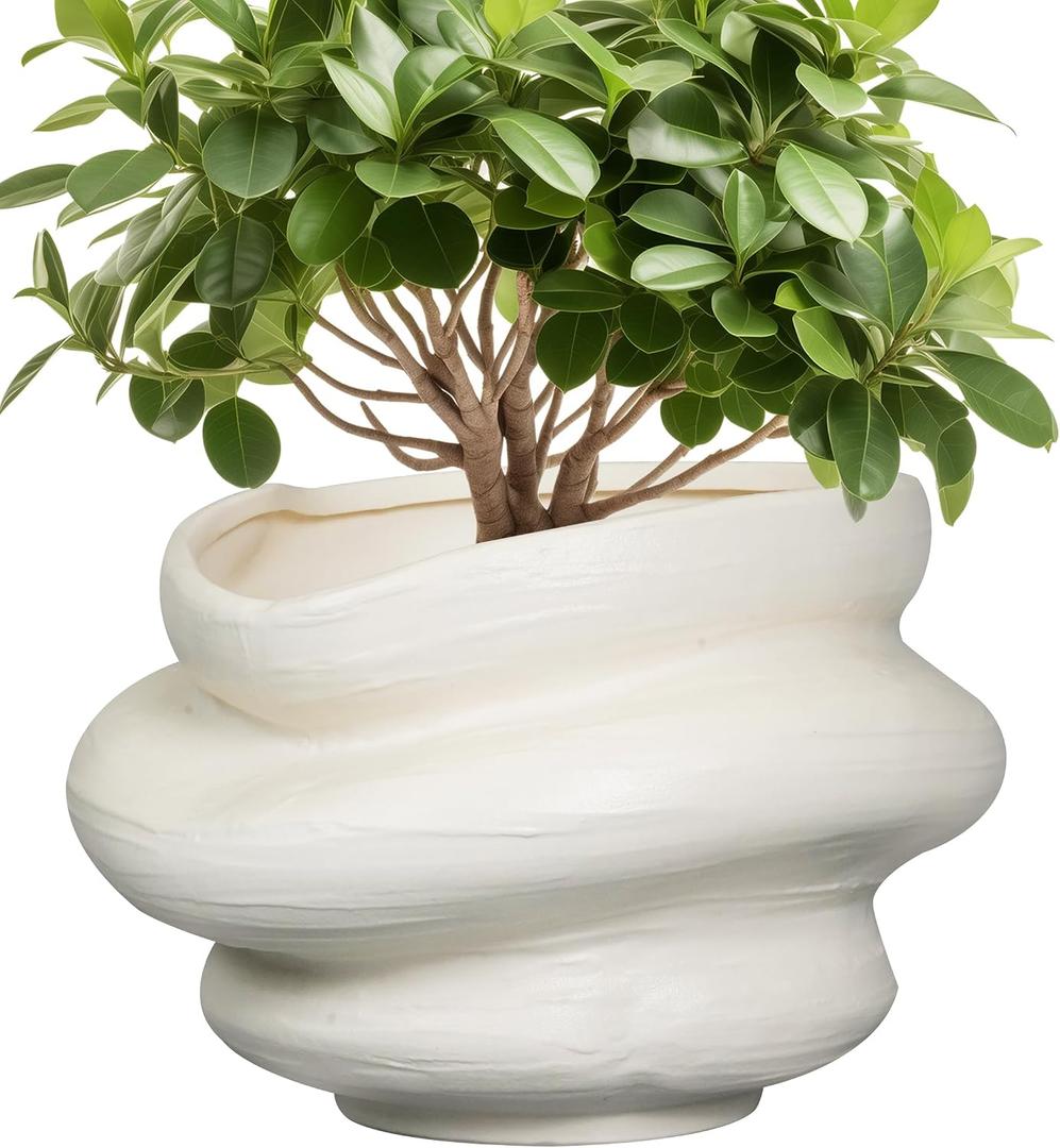 Ceramic Plant Pots Bonsai 10.6 Inch - Flower Pots for Indoor Plants, Large Plant Pots with Drainage Hole, Decorative Planter Outdoor Flower Pot for Office, Gift for Men Women, White, 10.6 x 7.5 Inch