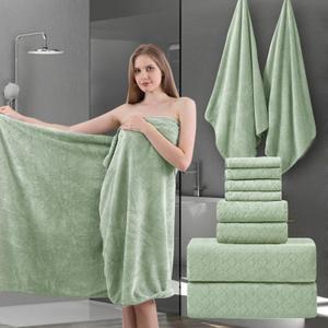 8-Piece Green Bath Towels Set,2 Oversized Large Bath Towels Sheet,2 Hand Towels and 4 Washcloths - 600 GSM Soft Luxury Towel Set,Highly Absorbent Quick Dry Towel Collection for Bathroom,Hotel and Spa