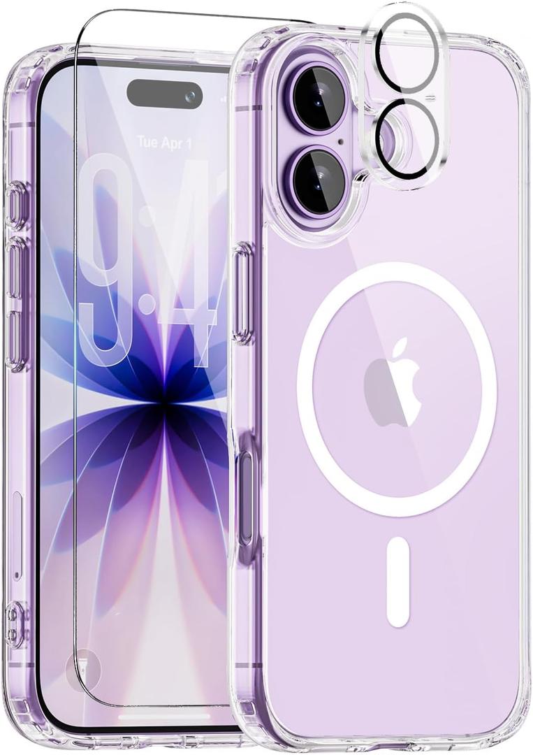 for iPhone 17 Case, Compatible with MagSafe, Magnetic Slim Cover, Anti-Yellowing & Shockproof, Full Camera Protection, Includes Screen & Lens Protectors, Clear Protective Case