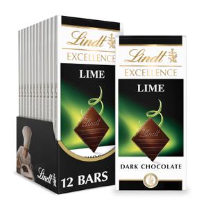 Lindt EXCELLENCE Lime Dark Chocolate Candy Bar, 12 Pack, 3.5 oz. Bar Best By: 08/31/25