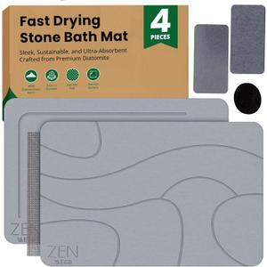 4Pcs Stone Bath Mat - No Smell Quick Dry Diatomaceous Earth Bath Mat - Super Absorbent Diatomite Stone BathMat Non-Slip, Easy to Clean 1xStone &1xFoldable Mat, 2xStone Dishes 23.515.5"
