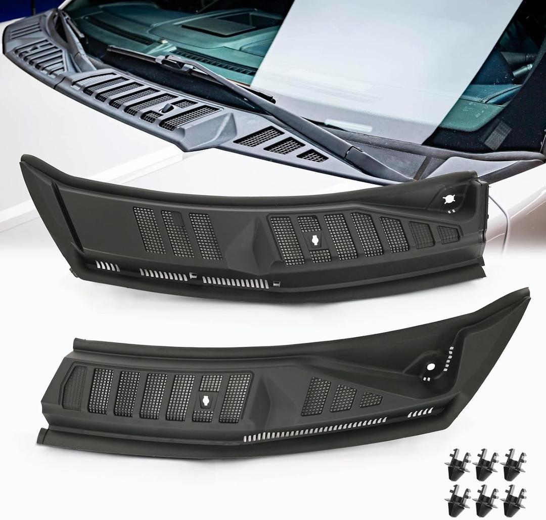 Windshield Wiper Cowl Cover Panel Grille Compatible with 2015-2020 Ford F150, Left & Right Side Front Insert Panel with Clip, Replaces# FL3Z15022A69B (Without Nozzles Hoses)