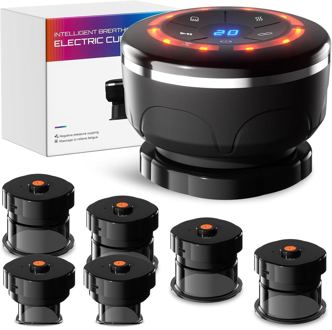 UBALANCE Cupping Kit for Massage Therapy, Cupping Therapy Set 6 Cups, Electric Smart Cupping Machine, 4 in 1 Negative Pressure Massager with 12 Modes for Fatigue Relief, Black