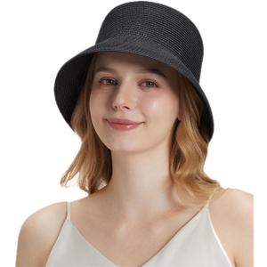 Lightbird Women's Straw Bucket Hat Beach Hat Foldable Summer Travel Sun Caps Outdoor Fisherman Caps