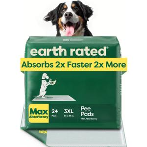 Earth Rated Puppy Pads, Max Absorbency Pee Pads for Dogs, Absorbs 2X Faster & 2X More, Leak Prevention, Potty Training, Fragrance-Free, Unscented, 3XL, 36 x 36, 24 Count