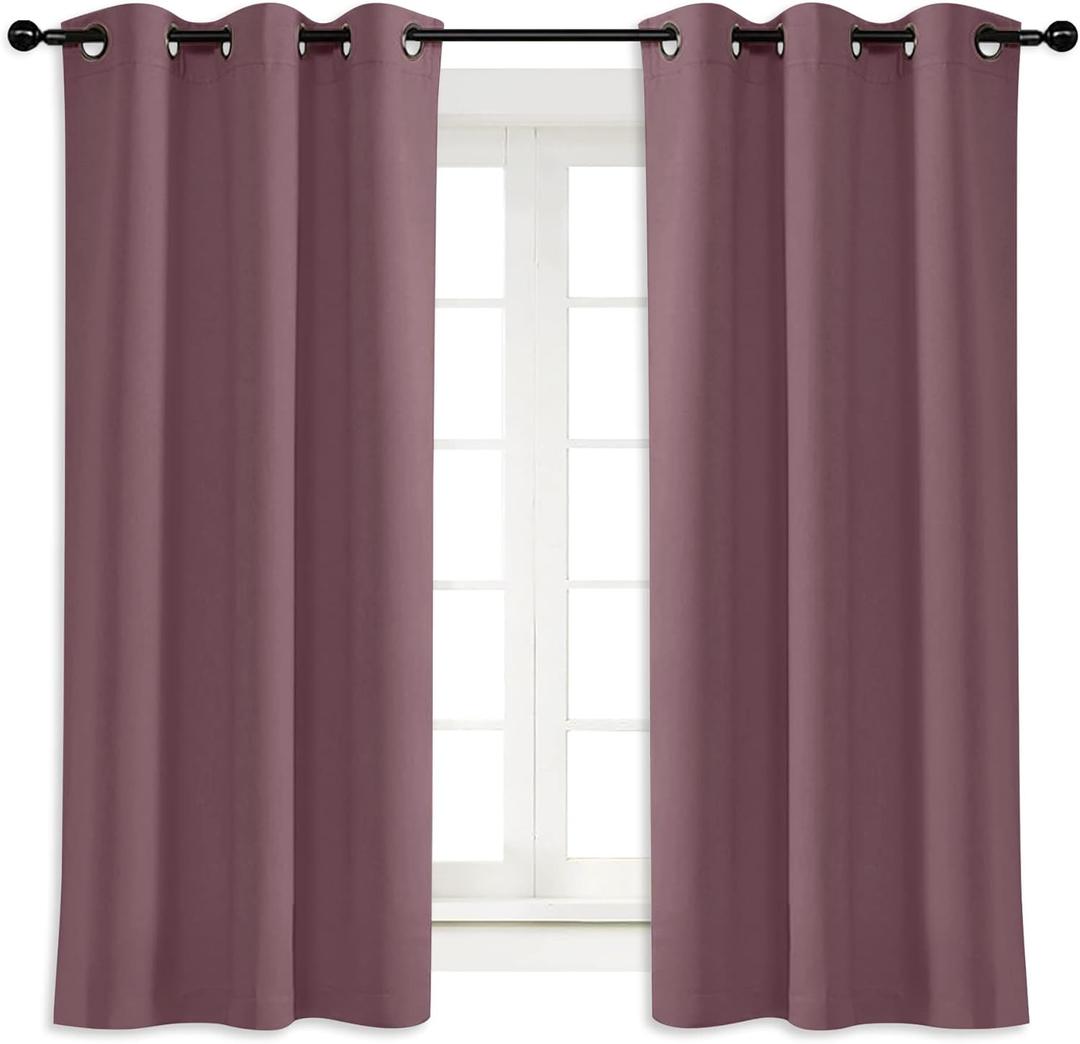 NICETOWN Blackout Curtain Blind for Bedroom, Single Panel, W34 x L63 inches, Dry Rose, Thermal Insulated Grommet Blackout Room Darkening Drape/Drapery