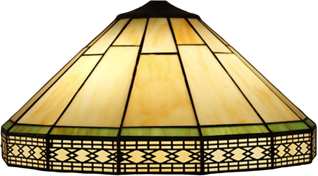 16 Inch Tiffany Stained Glass Lamp Shade Replacement Yellow Mission Lampshade Only with Cap Fit for Table Lamp, Pendant Light, Floor Lamp,Ceiling Fixture